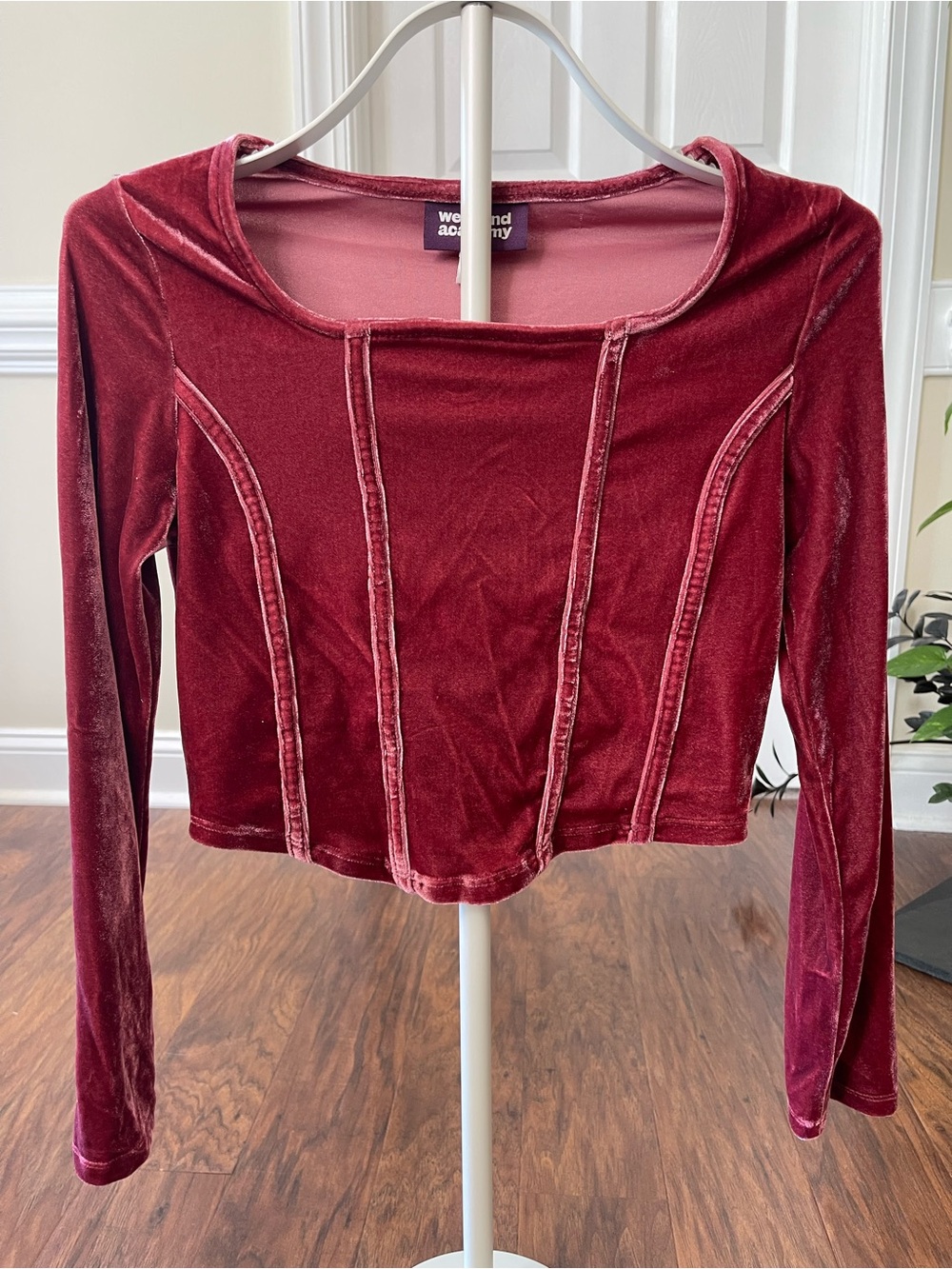 Weekend Academy Velvet Corset Long Sleeve Top Burgundy Maroon Girls XL 14-16